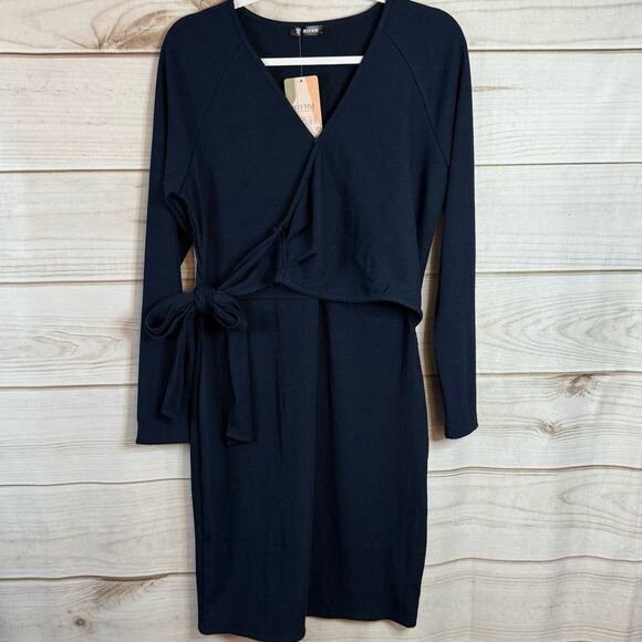 BTFBM Dresses & Skirts - BTFBM Blue Ribbed Surplice Neckline Long Sleeve Mini Dress Size Large